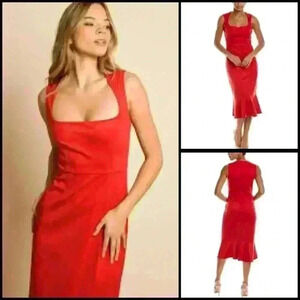 Hutch Mackie Poppy $253 Faux Suede Ruffle Hem Coquette Holiday Party Dress Red S